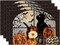Set of 4 Black Cat and Pumpkins Halloween Placemats - 12x18 Inch (Black/Orange)